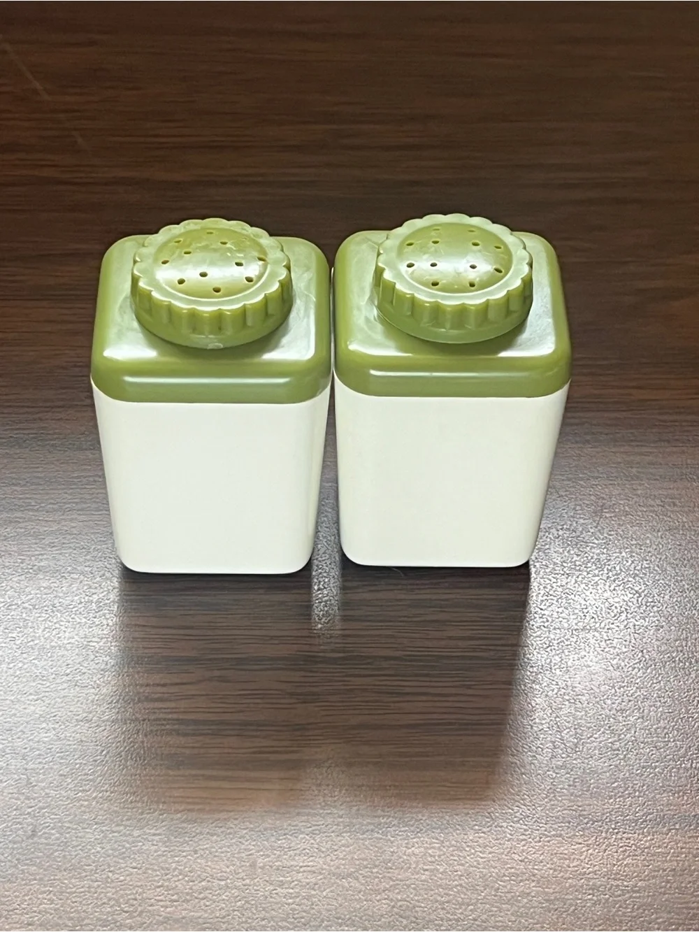 Vintage 70s Plastic Butterfly Green and White Salt and Pepper Shakers